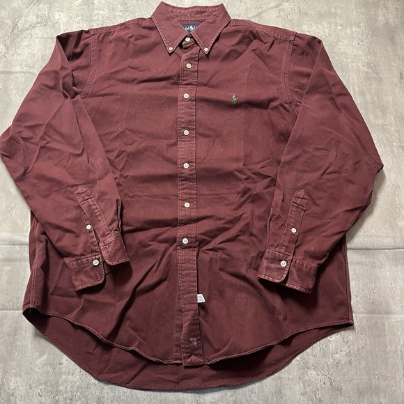 Polo Ralph Lauren Other - Polo Ralph Lauren XL Long Sleeve Solid Red 100% Cot Button Down Shirt Green Pony